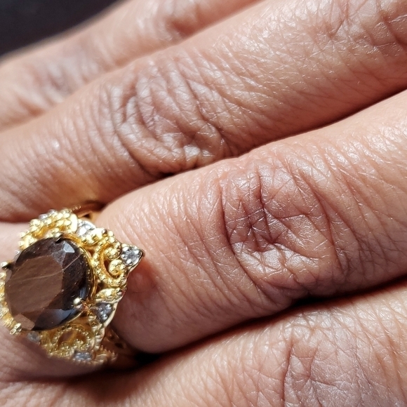 Natural Chocolate Sapphire Zircon Kite shaped Ring in Gold Vermeil - Picture 5 of 8